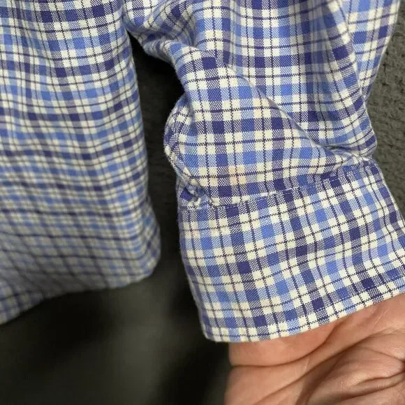 Polo Ralph Lauren Shirt Mens 2XLT Tall Blue Plaid Oxford Button Up Flesh Pony - Picture 3 of 16